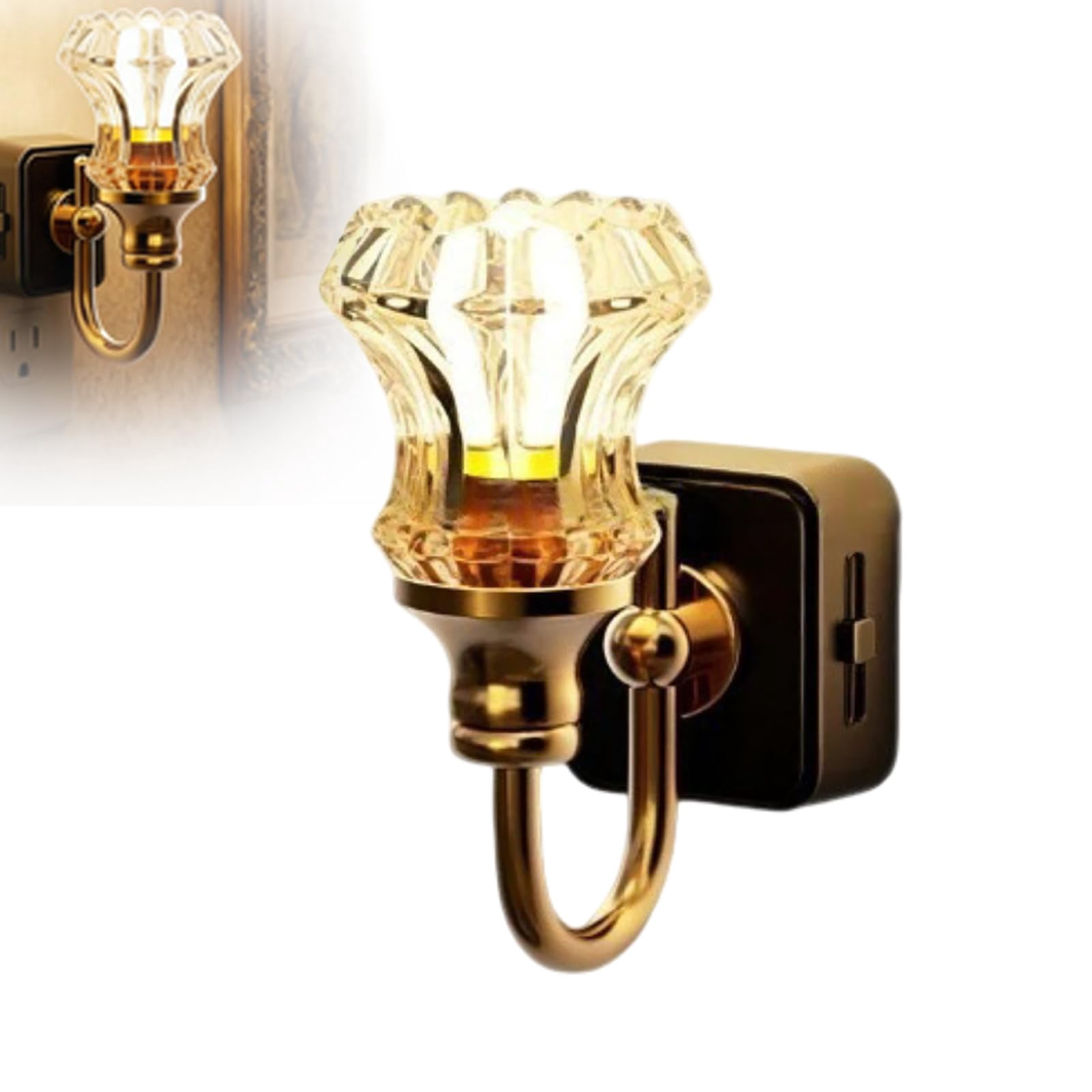 Flower Candle LED Vintage Plug in Night Light - Retro Decorative Plug Into Wall Nightlight, Warm Soft Night Lamp for Bedroom, Bathroom, Hallway & Indoor Home Decoration (Gold-2pcs)