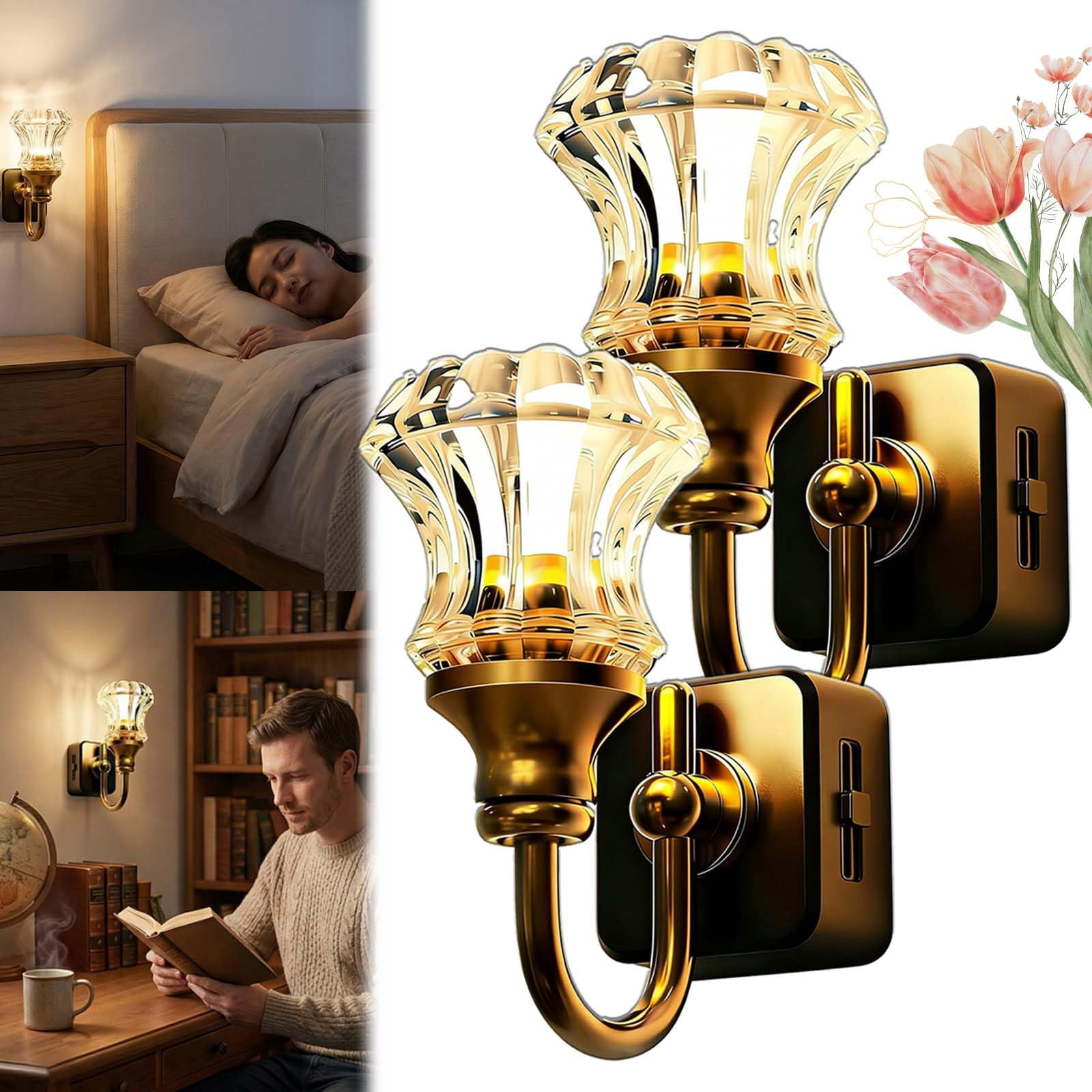 Flower Candle LED Vintage Plug in Night Light, Vintage Night Lights Plug Into Wall, Warm Lamp Walls Nightlight for Home Bedroom Hallway Stairway Decor