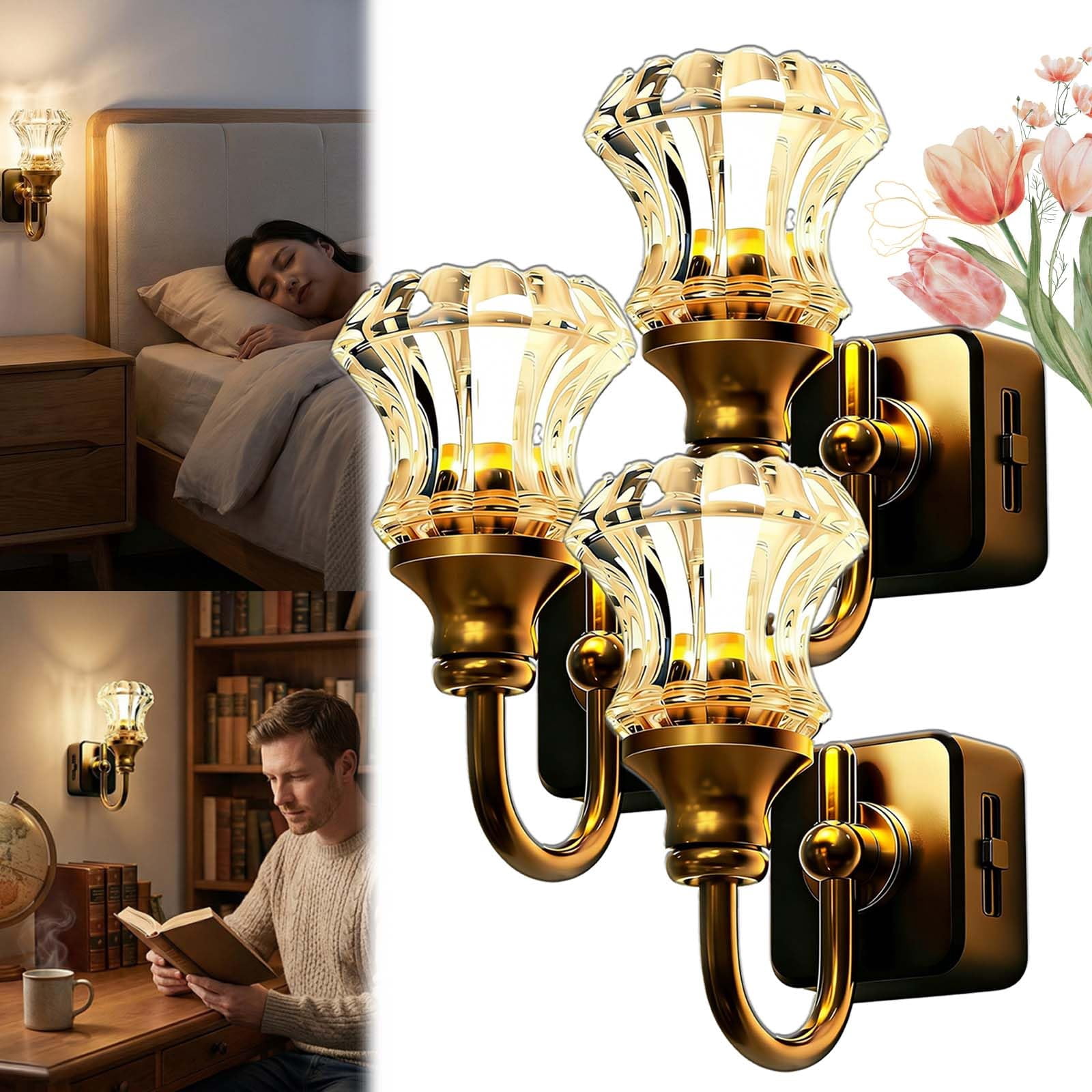 Flower Candle LED Vintage Plug in Night Light, Vintage Night Lights Plug Into Wall, Warm Lamp Walls Nightlight for Home Bedroom Hallway Stairway Decor