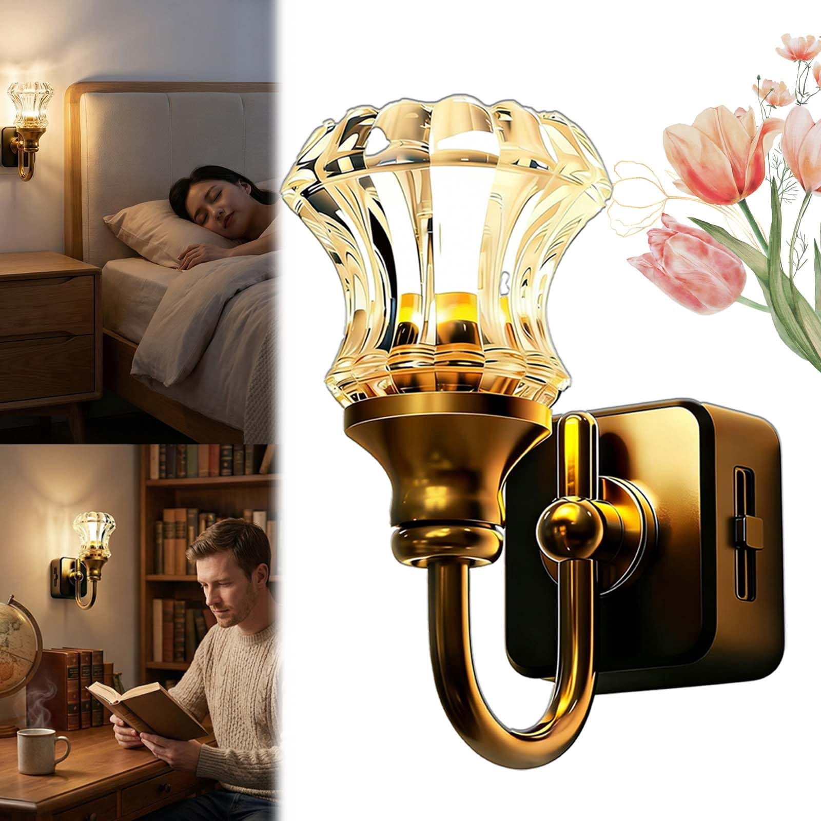 Flower Candle LED Vintage Plug in Night Light, Vintage Night Lights Plug Into Wall, Warm Lamp Walls Nightlight for Home Bedroom Hallway Stairway Decor