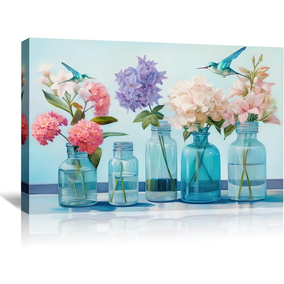 Flower Canvas Art Flower Picture Bathroom Wall Decor Fraemd Floral Painting Vintage Artwork for Living Room Office Home Decoration Gallery Wrapped Ready to Hang(Flower-3,12.00"x18.00")