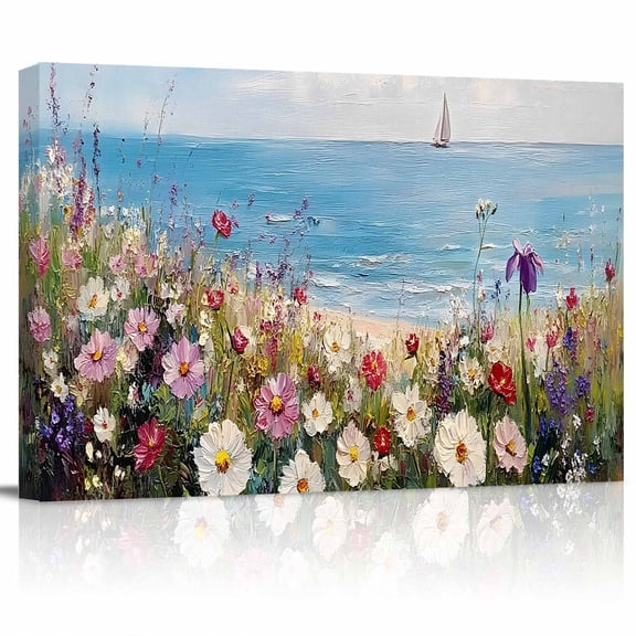 Flower Canvas Print Wall Art White Purple Floral Spring Vine Oil Painting Style Botanical Pictures Painting Morden Artwork for Living Room Bedroom, Ready to Hang - 12"x16"