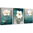 thumbnail image 1 of Flower Canvas Wall Art Cream White Floral Wall Decor Turquoise Tealish Grey Background Canvas Picture Modern Rustic Artwork Bathroom Bedroom Living Room Home Office Decoration 12" x 16" x 3 Pieces, 1 of 6