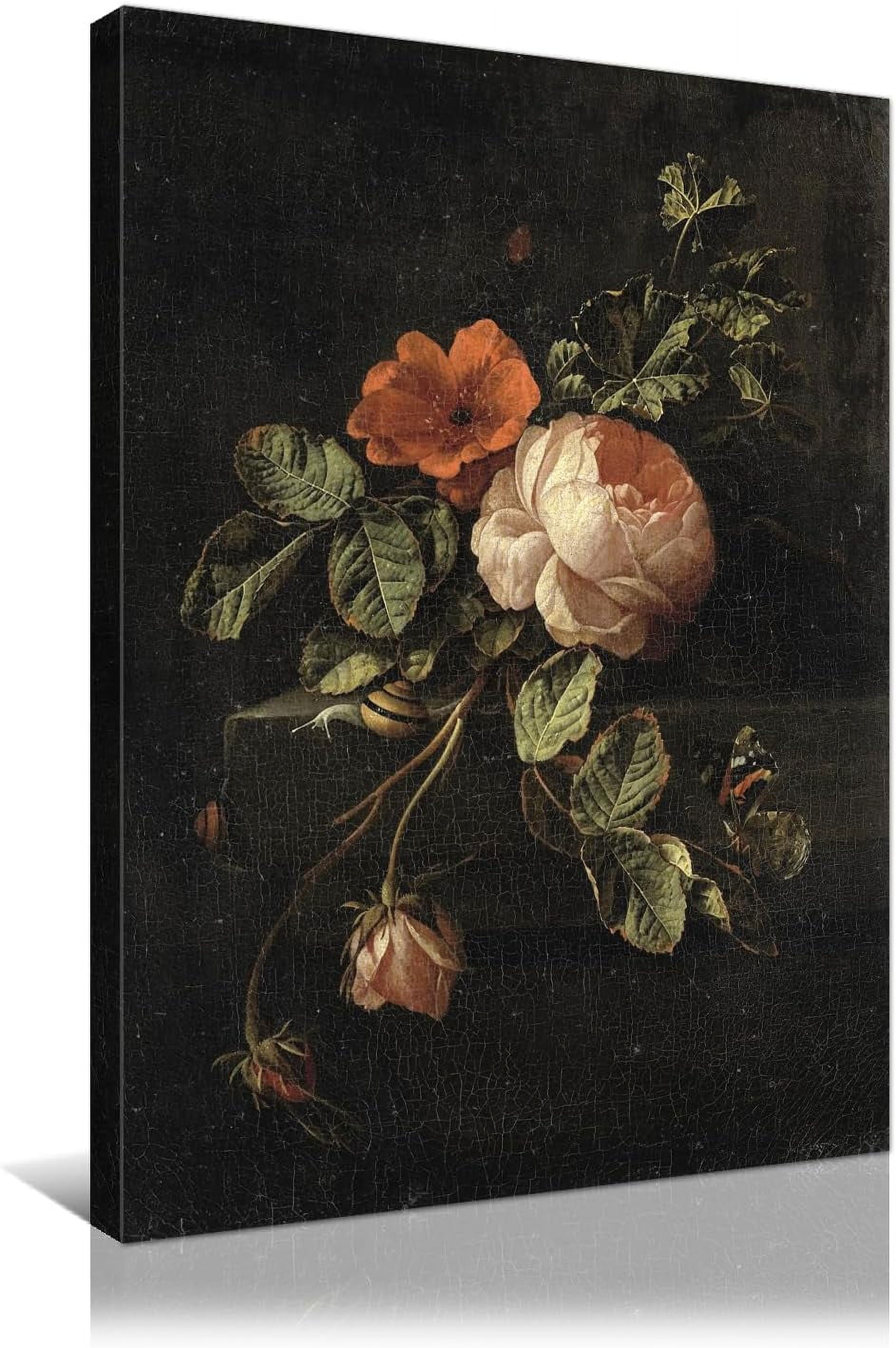 Flower Canvas Wall Art Vintage Room Decor Blooming Roses Floral on