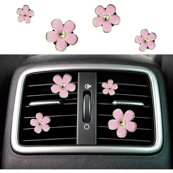 Flower Car Air Fresheners Vent Clips, 4Pcs Cute Car Vent Clips,Daisy Flowers Car Accessories Air Freshener Clips Dashboard Decorations,Car Vent Clips Decor Interior for Girls Women