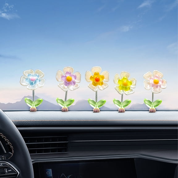 Flower Car Dashboard Bobble Head Decoration Center Console Ornament Cute Design ABS Resin Material Universal Fit For Cars Trucks SUV Interior Decoration