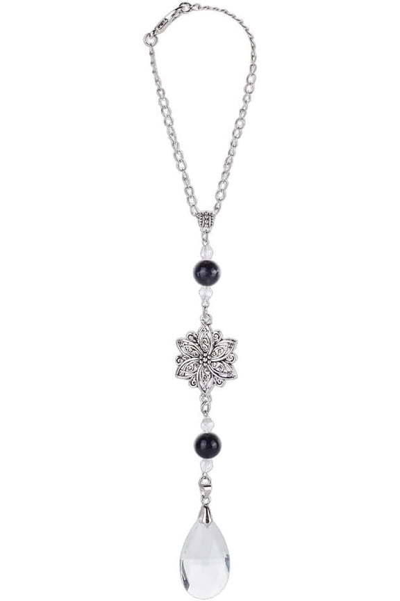 Flower Car Hanging Ornaments Glass Boho Car Pendant Charms Rainbow Crystal Teardrop Dangling Suncatcher Rearview Mirror Car Charms for Car Window Garden Home Christmas Party Decor (Black)