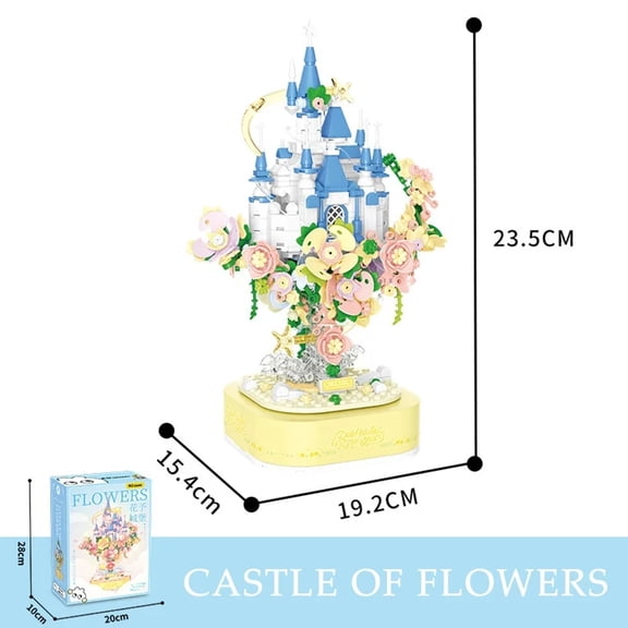 Flower Castle Music Box Building Blocks Creative Sky Castle Garden Model Bricks Set With Lights Educational Diy Toy Holiday Gift