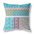thumbnail image 1 of Flower Castle Patchwork Throw Pillow in Turquoise and White 16x16, 1 of 9