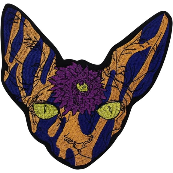 Flower Cat Embroidery Patch, Motorcycle Jacket Patch, Personalized DIY Decoration, Antique Brass Metal Style Patches 1 Piece