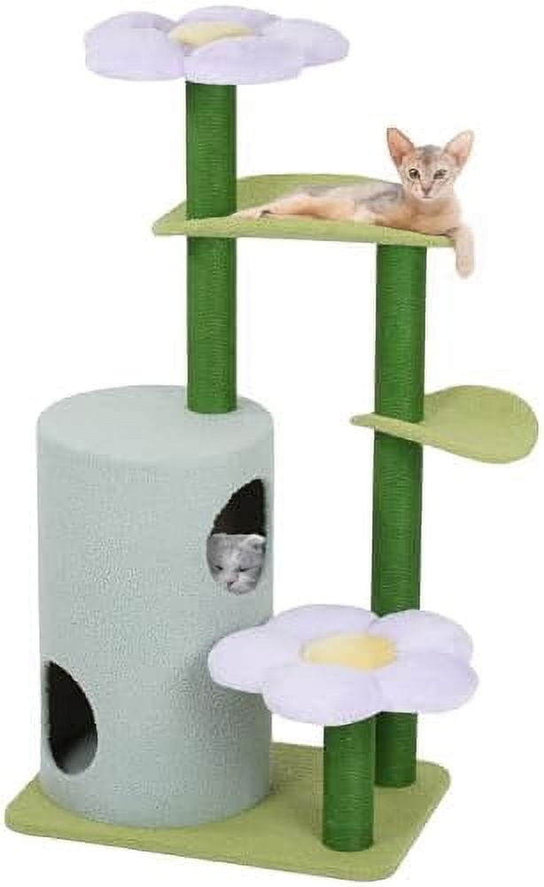PETSITE 45" Flower Cat Tree - Multi-Level Cat Tower With Scratching Posts, Perch, Basket & Toys - View #4