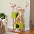 thumbnail image 1 of Flower Cat Tree, 52.4" Cute Cat Tower for Indoor Cats with 2 Flower Padded Perches, 2 Condos & 2 Scratching Posts, Pink, 1 of 15