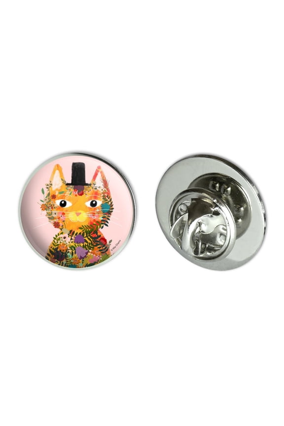 Flower Cat with a Top Hat Metal 0.75" Lapel Hat Pin Tie Tack Pinback