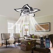 Flower Ceiling Fans with Lights, 27 inches Modern Low Profile Ceiling Fan, Dimmable LED Ceiling Light Fixture, Flush Mount Ceiling Fans with Remote/App for Bedroom, Living room, Black