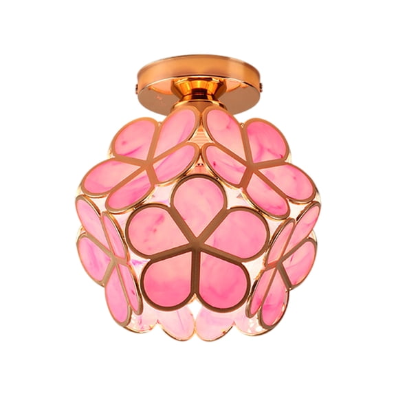 Flower Ceiling Light Fixtures, Cute Stained Glass Flush Mount Lamp, Small Semi Flush Mount Light for Hallway, Entryway Pink