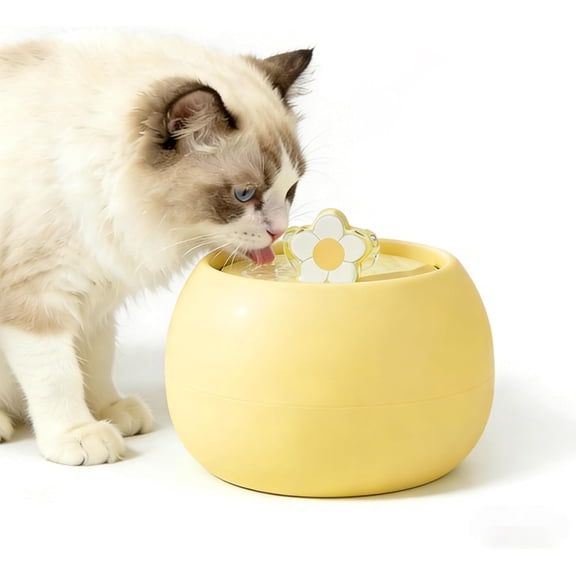 Flower Ceramic Cat Water Fountain,1.5L Tank,Adjustable Flow,Anti-Black Chin Ceramic