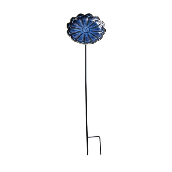 Flower Ceramic Pollinator Water Station With Metal Ground Stake Shallow Butterfly Bee Water Bowl Outdoor Garden Decorative Bird Bath Stake For Yard Flower Beds Patio(Sea Blue-60x13cm)