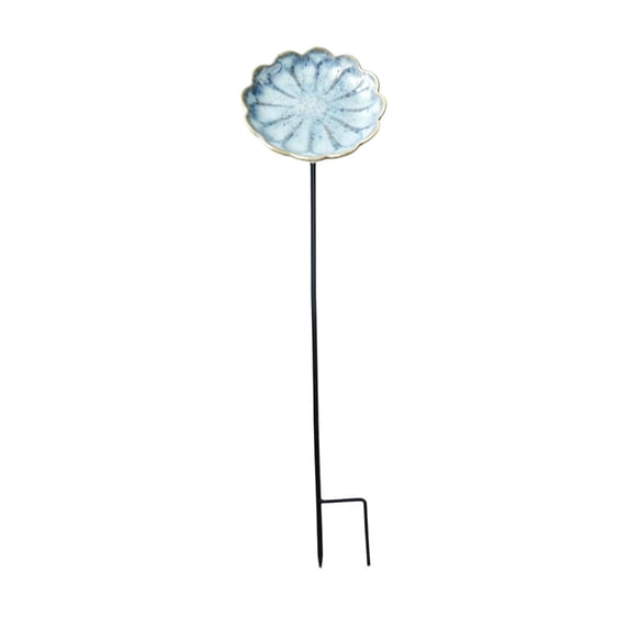 Flower Ceramic Pollinator Water Station With Metal Ground Stake Shallow Butterfly Bee Water Bowl Outdoor Garden Decorative Bird Bath Stake For Yard Flower Beds Patio(Blue-60x14cm)