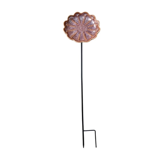 Flower Ceramic Pollinator Water Station With Metal Ground Stake Shallow Butterfly Bee Water Bowl Outdoor Garden Decorative Bird Bath Stake For Yard Flower Beds Patio(Purple-60x11cm)