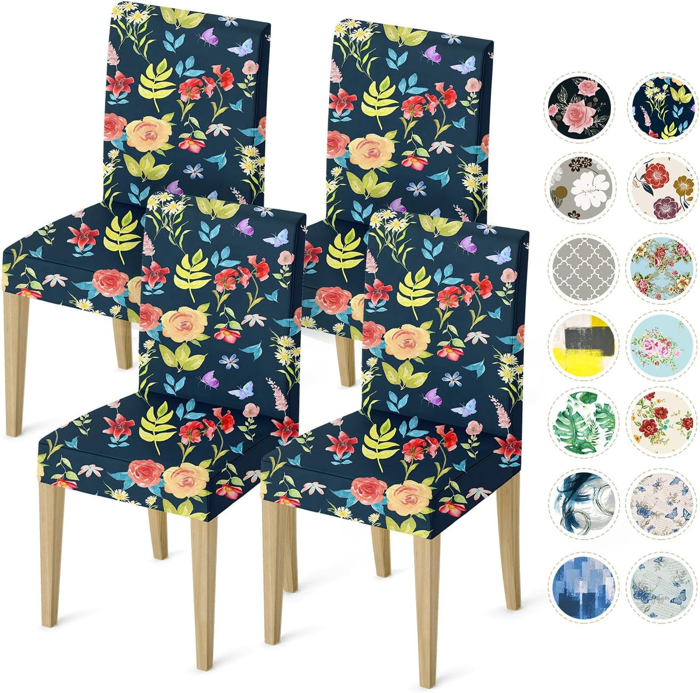 Flower Chair Covers for Dining Room Set of 4, Dining Chairs Seat Cover