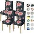thumbnail image 1 of Flower Chair Covers for Dining Room Set of 4, Dining Chairs Seat Cover,Kitchen Stretch Chair Covers,Seat Cover for Dining Chairs,Furniture Protector for Chairs Dining Room,Slipcover Chair Covers, 1 of 6