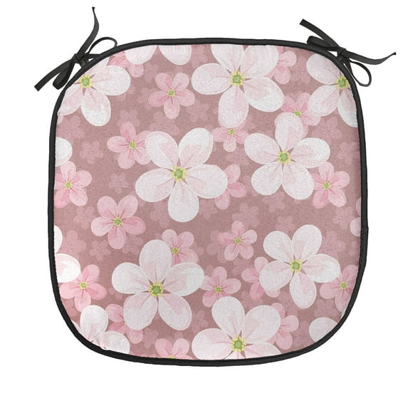 Flower Chair Seating Cushion, Cherry Blossoms Petal Plant Cartoon Sakura Floret Season, Soft Seat Pads for Office with Anti-slip Backing, 16"x16", Dried Rose White Green, by Ambesonne
