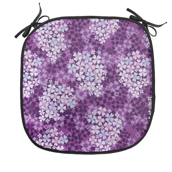 Flower Chair Seating Cushion, Lilacs Illustration Greenery Field Freshness Hydrangea Design, Soft Seat Pads for Office with Anti-slip Backing, 16"x16", Pale Blue Purple White, by Ambesonne