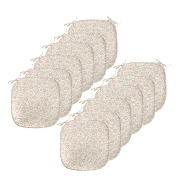 Flower Chair Seating Cushion Set of 12, Vintage Old Fashioned Floral Pattern Silhouettes Briar Shrubs Roses Retro, Seat Pads with Anti-slip Backing, 16"x16", Rose Pale Green White, by Ambesonne