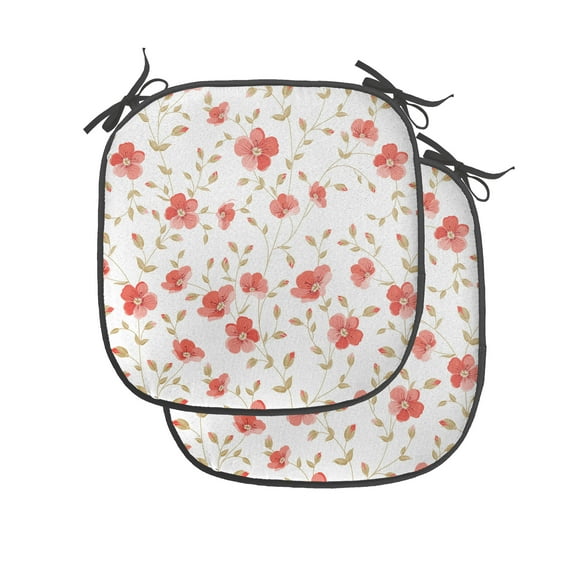 Flower Chair Seating Cushion Set of 4, Flourishing Peonies in Vintage Style Flower Buds Bloom Summer Garden Art, Seat Pads for Office with Anti-slip Backing, 16"x16", Dark Coral White, by Ambesonne