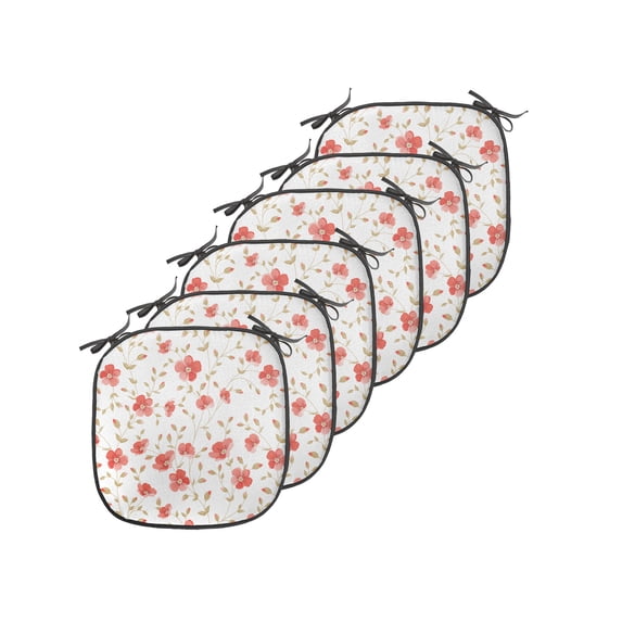 Flower Chair Seating Cushion Set of 6, Flourishing Peonies in Vintage Style Flower Buds Bloom Summer Garden Art, Seat Pads for Office with Anti-slip Backing, 16"x16", Dark Coral White, by Ambesonne