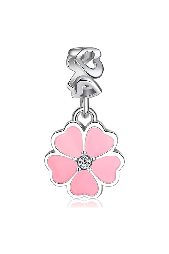 Flower Charm European Bead CZ Sterling Silver Pink Ginger Lyne Collection
