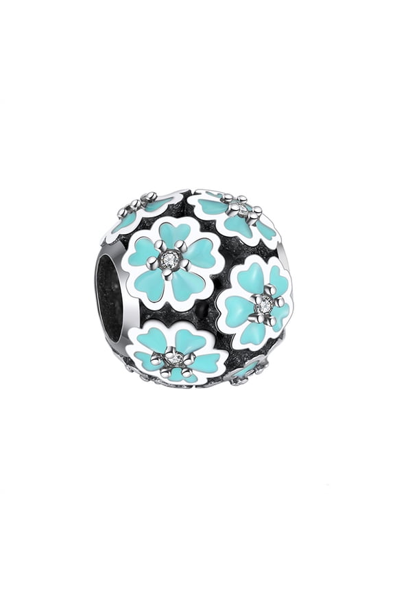 Flower Charm European Bead Sterling Silver Blue Ginger Lyne Collection