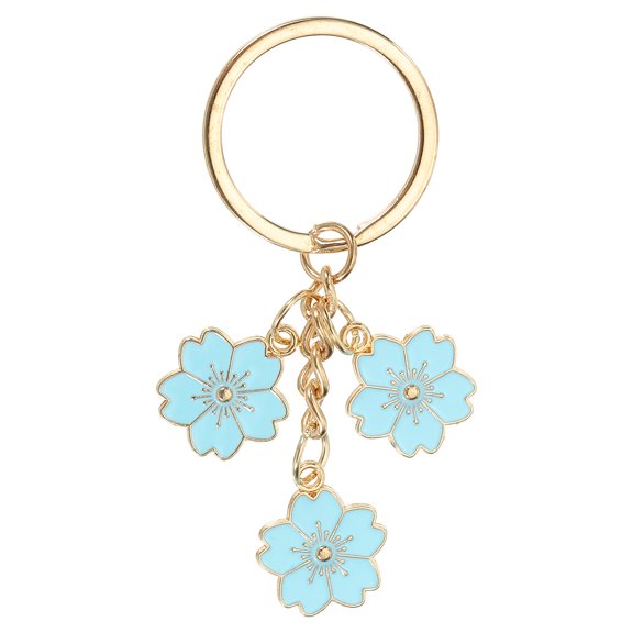 Flower Charm Keychain, Cherry Blossom Enameled Keychain Keyring Pendant, Light Blue