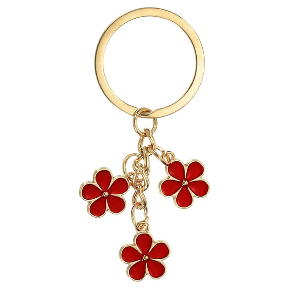 Flower Charm Keychain, Enameled Keychain Tassel Keyring Pendant, Dark Red