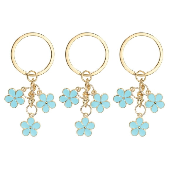 Flower Charm Keychain, Enameled Keychain Tassel Keyring Pendant, Light Blue, 3 Pack