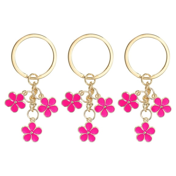 Flower Charm Keychain, Enameled Keychain Tassel Keyring Pendant, Rose Red, 3 Pack