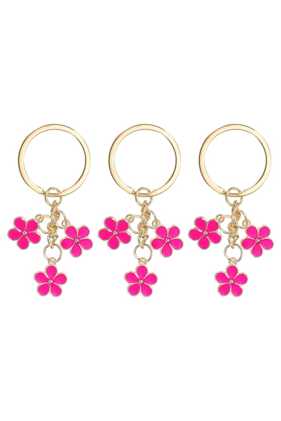 Flower Charm Keychain, Enameled Keychain Tassel Keyring Pendant, Rose Red, 3 Pack