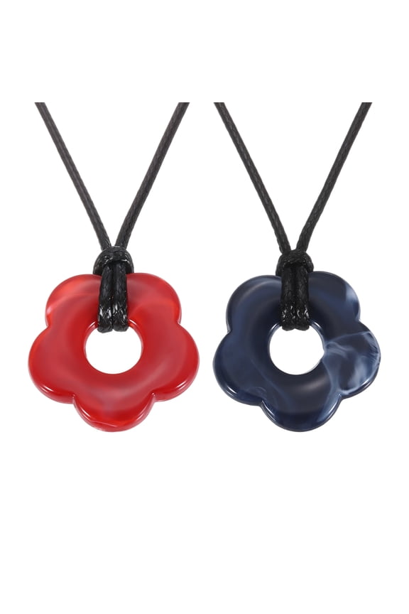 Flower Charms, 2pcs Acrylic Flower Pendant Necklace Adjustable Chokers String Cord Fashion Accessories for Women Jewelry Decoration, Black/Dark Blue/Red