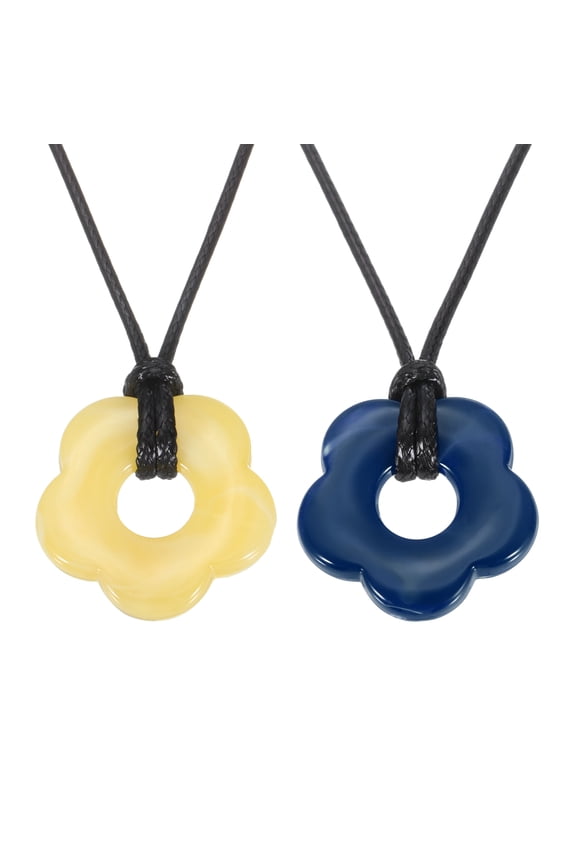 Flower Charms, 2pcs Acrylic Flower Pendant Necklace Adjustable Chokers String Cord Fashion Accessories for Women Jewelry Decoration, Black/Dark Blue/Yellow