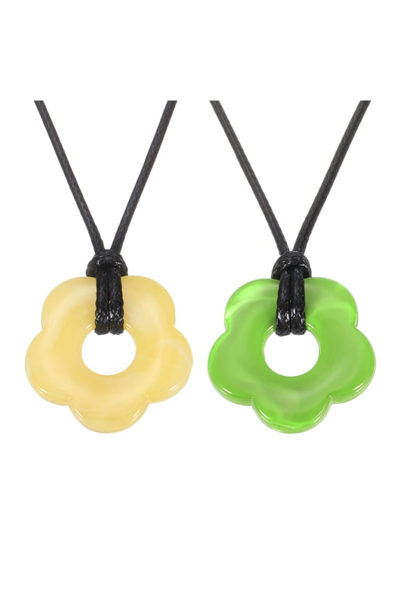 Flower Charms, 2pcs Acrylic Flower Pendant Necklace Adjustable Chokers String Cord Fashion Accessories for Women Jewelry Decoration, Black/Green/Yellow