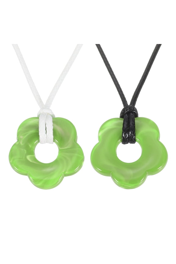 Flower Charms, 2pcs Acrylic Flower Pendant Necklace Adjustable Chokers String Cord Fashion Accessories for Women Jewelry Decoration, White/Black/Green