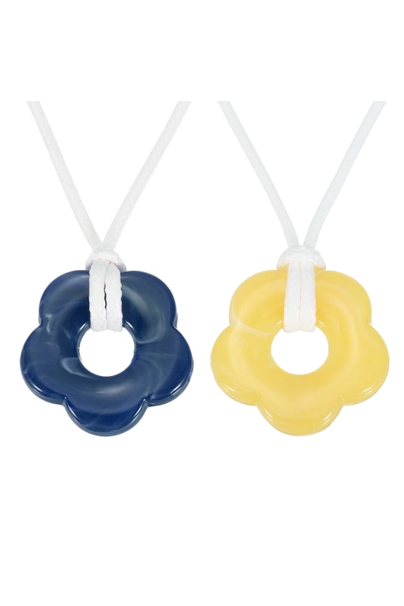 Flower Charms, 2pcs Acrylic Flower Pendant Necklace Adjustable Chokers String Cord Fashion Accessories for Women Jewelry Decoration, White/Dark Blue/Yellow