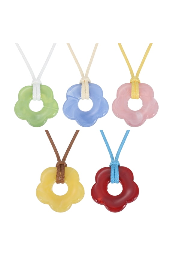 Flower Charms, 5pcs Acrylic Flower Pendant Necklace Adjustable Chokers String Cord Fashion Accessories for Women Jewelry Decoration, Yellow/Green/Pink/Light Blue/Red