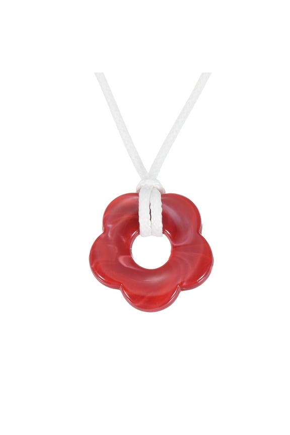 Flower Charms, Acrylic Flower Pendant Necklace Adjustable Chokers String Cord Fashion Accessories for Women Jewelry Decoration, White/Red
