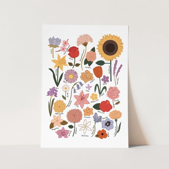 Flower Chart Print, Nursery Rainbow Decor, Unframed Paper Poster 8x10in