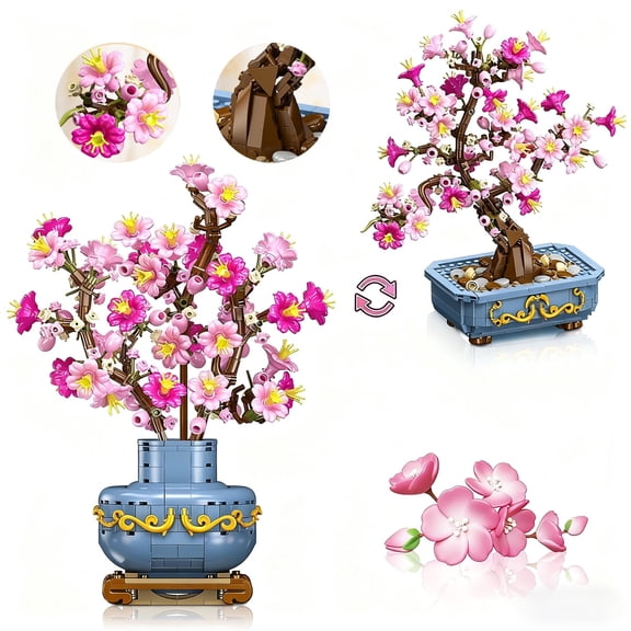 HOGOKIDS Cherry Blossom Bonsai Building Set 2-in-1, 775 PCS Flower Botanical Building Blocks with Display, Artificial Plant Model Kit for Adults Teens, Home Decor Gift