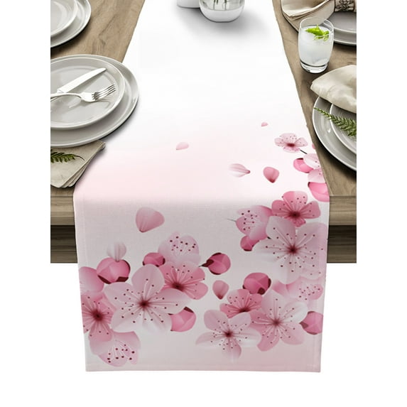 Spring Cherry Blossom Branch Pink Flower Linen Table Runner Dresser Scarf Table r Holiday Party Kitchen Dining Table r