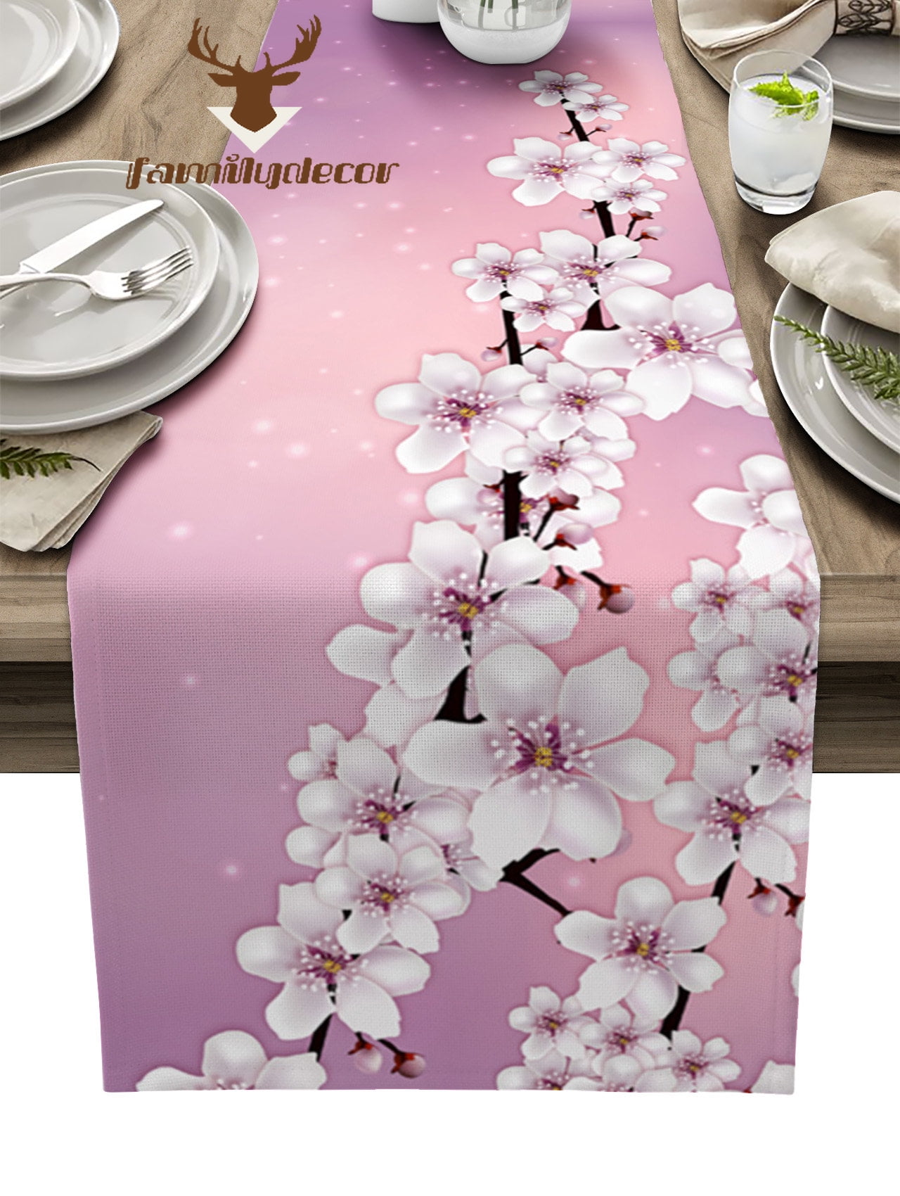Flower Cherry Blossoms Tree Branch Gradient Table Runner Home Wedding ...