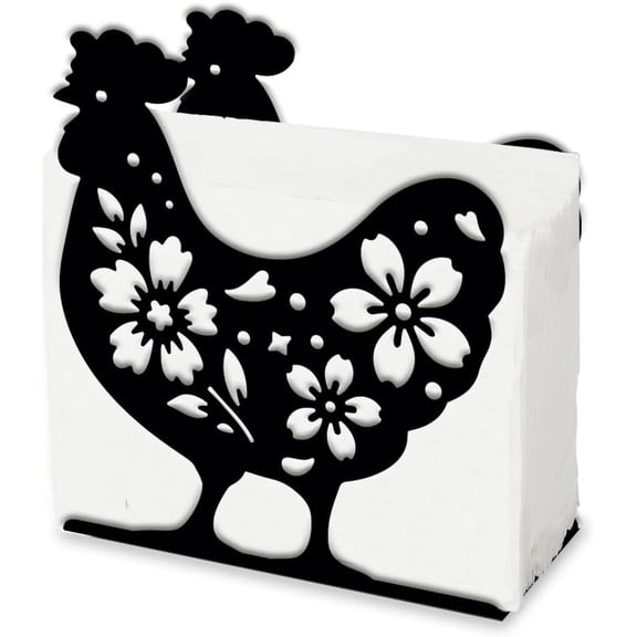 Flower Chicken Napkin Holder for Tables Rooster Metal Serviette Dispenser Farmstyle Tabletop Tissue Stand Iron Cloth Napkins Servilletero for Home Dining Room Kitchen Restaurant Decor