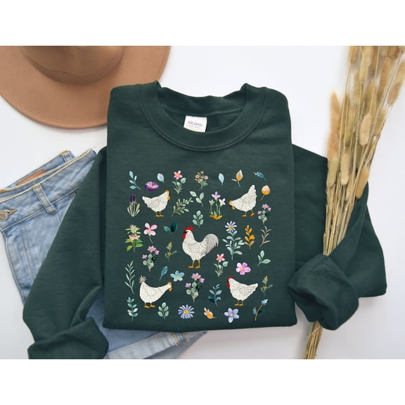 Flower Chicken Sweatshirt KMH Chicken Sweatshirt Wildflower Sweatshirt Floral Hoodie Chicken Lover Sweatshirt Farmer Hoodie Floral Chicken